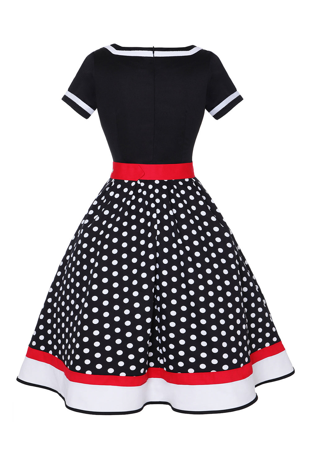 Preto Gola em V Pontos de Polka 1950s Vestido