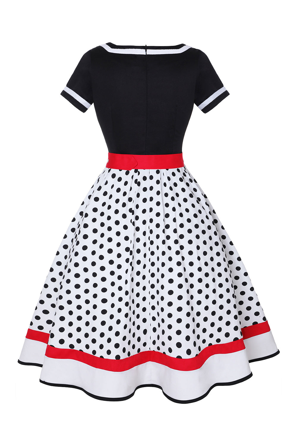 Preto Gola em V Pontos de Polka 1950s Vestido