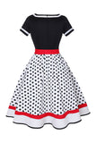 Preto Gola em V Pontos de Polka 1950s Vestido