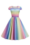 Arco Íris A Line 1950s Vestido Vintage