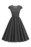 Pontos de Polka Rosa 1950s Vestido Mangas Curtas