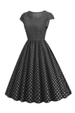 Pontos de Polka Rosa 1950s Vestido Mangas Curtas