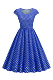 Pontos de Polka Rosa 1950s Vestido Mangas Curtas