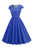 Pontos de Polka Rosa 1950s Vestido Mangas Curtas