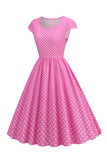 Pontos de Polka Rosa 1950s Vestido Mangas Curtas