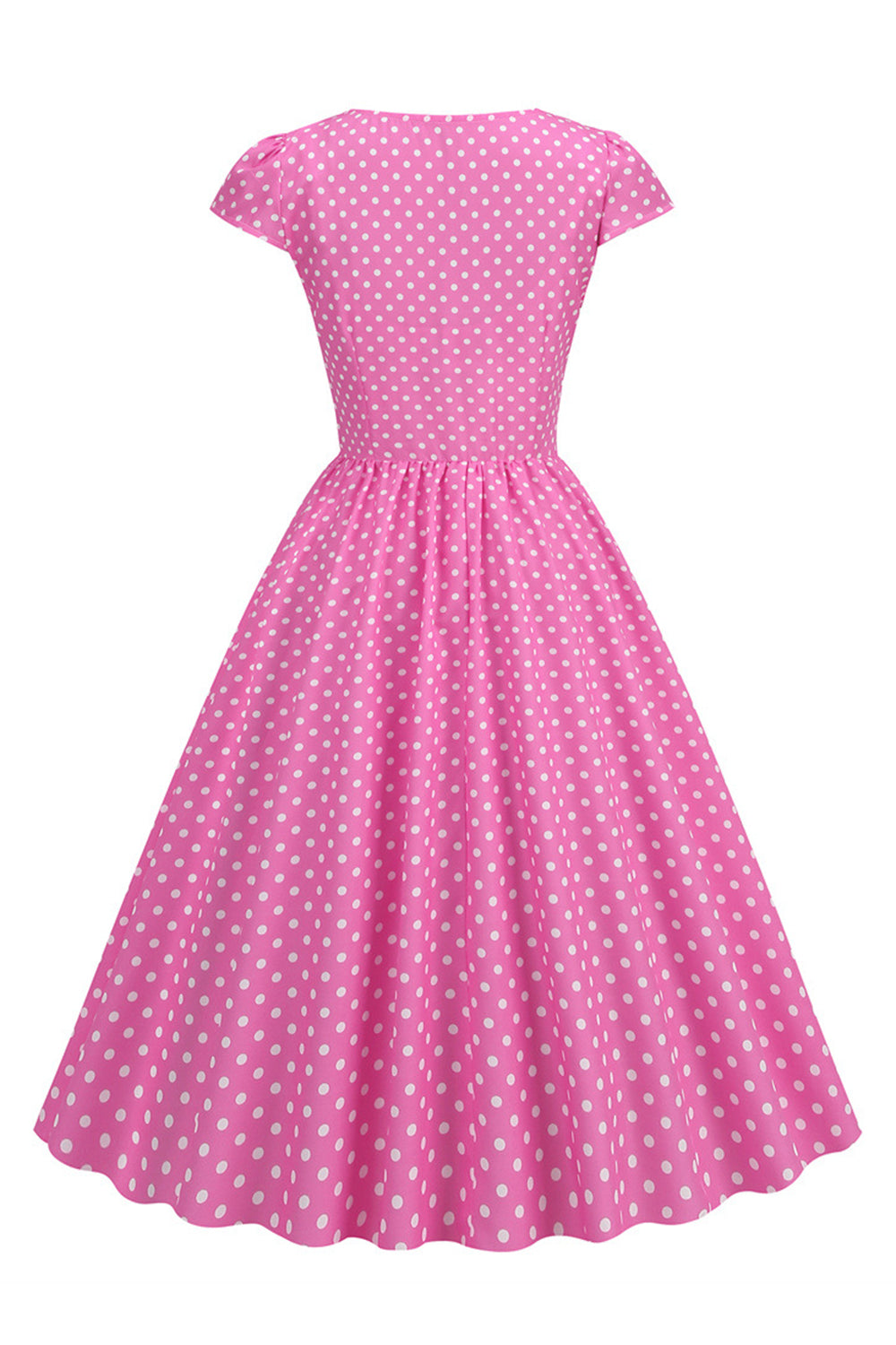 Pontos de Polka Rosa 1950s Vestido Mangas Curtas