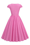 Pontos de Polka Rosa 1950s Vestido Mangas Curtas