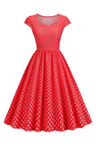 Pontos de Polka Rosa 1950s Vestido Mangas Curtas
