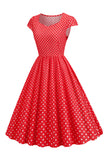 Pontos de Polka Rosa 1950s Vestido Mangas Curtas