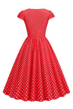Pontos de Polka Rosa 1950s Vestido Mangas Curtas
