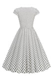 Pontos de Polka Rosa 1950s Vestido Mangas Curtas