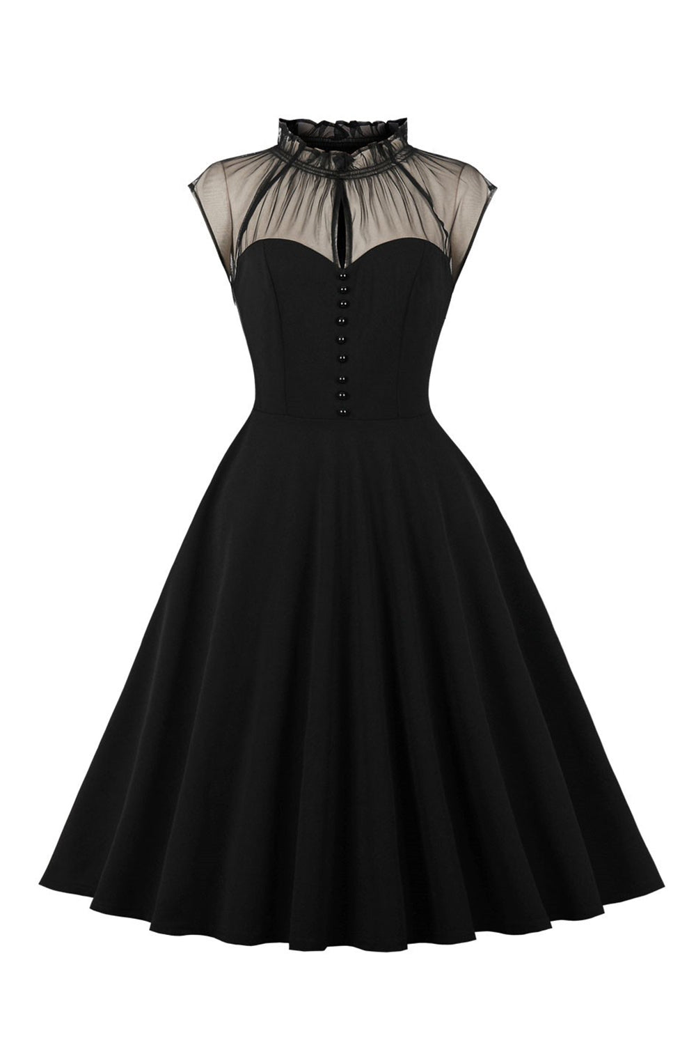 Preto A Line 1950s Vestido Vintage Com Botões