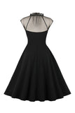 Preto A Line 1950s Vestido Vintage Com Botões