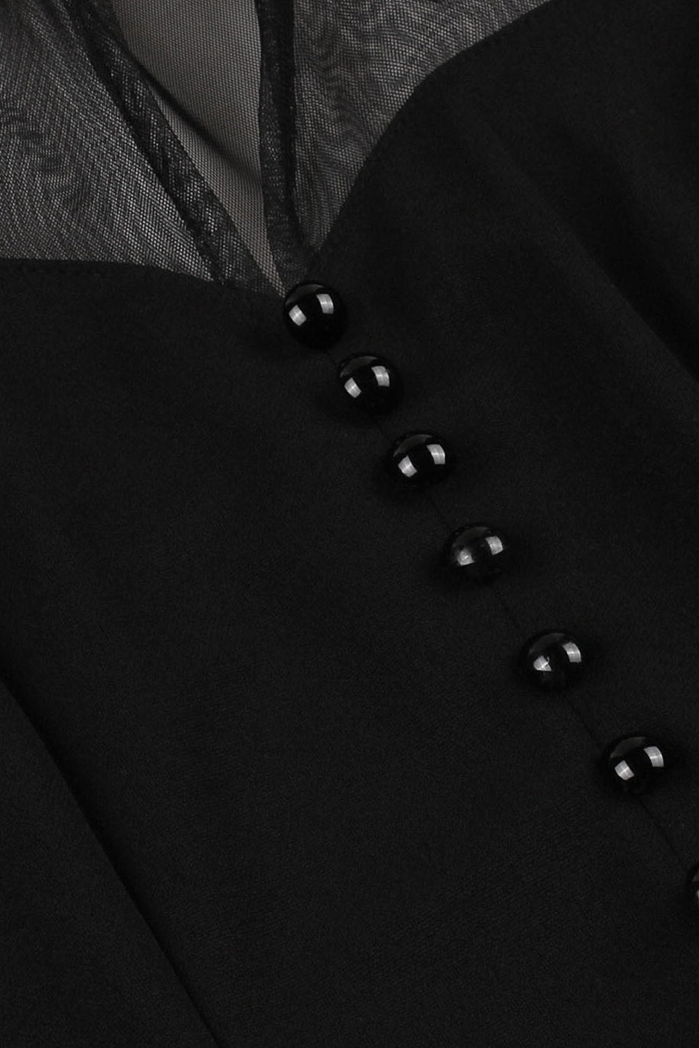 Preto A Line 1950s Vestido Vintage Com Botões