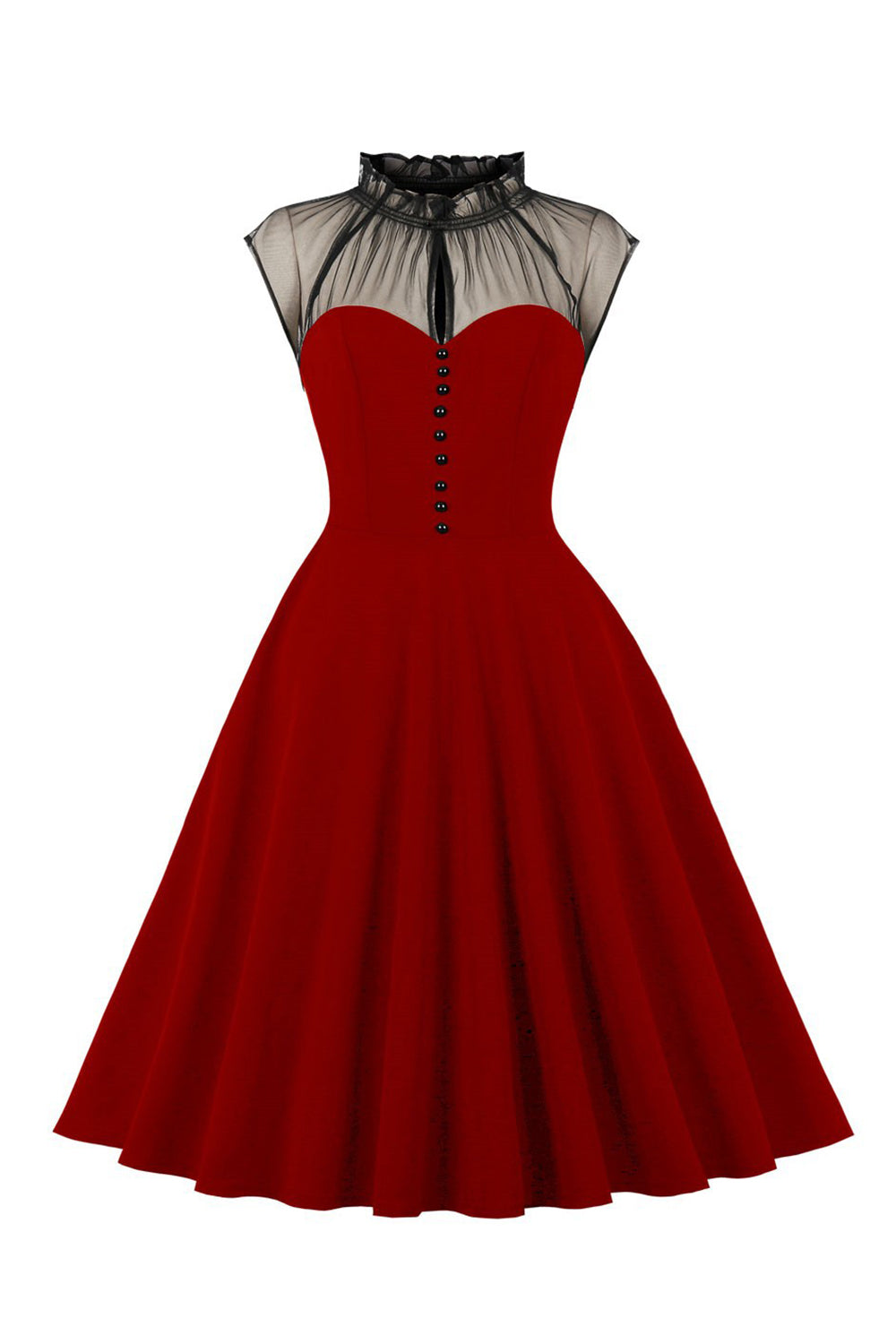Preto A Line 1950s Vestido Vintage Com Botões