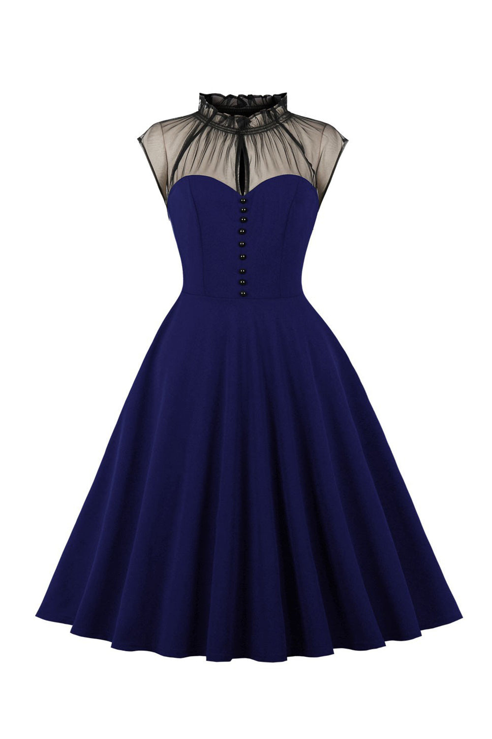 Preto A Line 1950s Vestido Vintage Com Botões