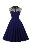 Preto A Line 1950s Vestido Vintage Com Botões