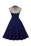 Preto A Line 1950s Vestido Vintage Com Botões