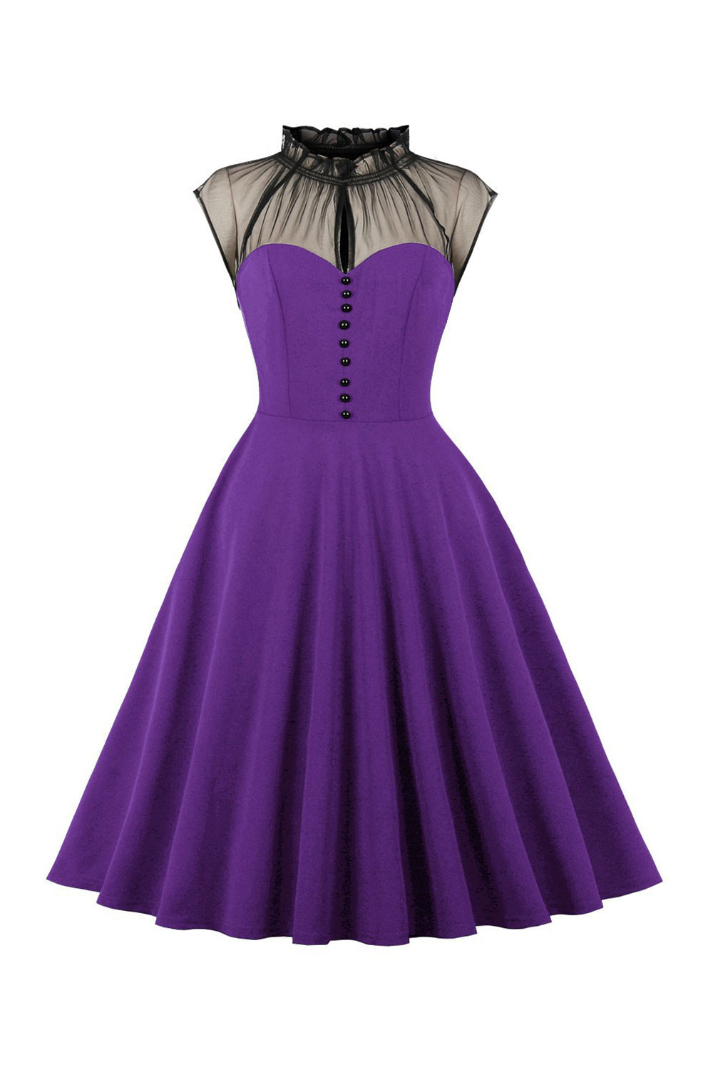 Preto A Line 1950s Vestido Vintage Com Botões