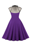 Preto A Line 1950s Vestido Vintage Com Botões