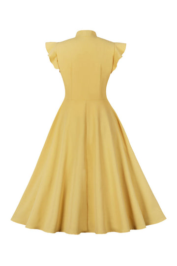 Amarelo 1950s Vestido Com Laço