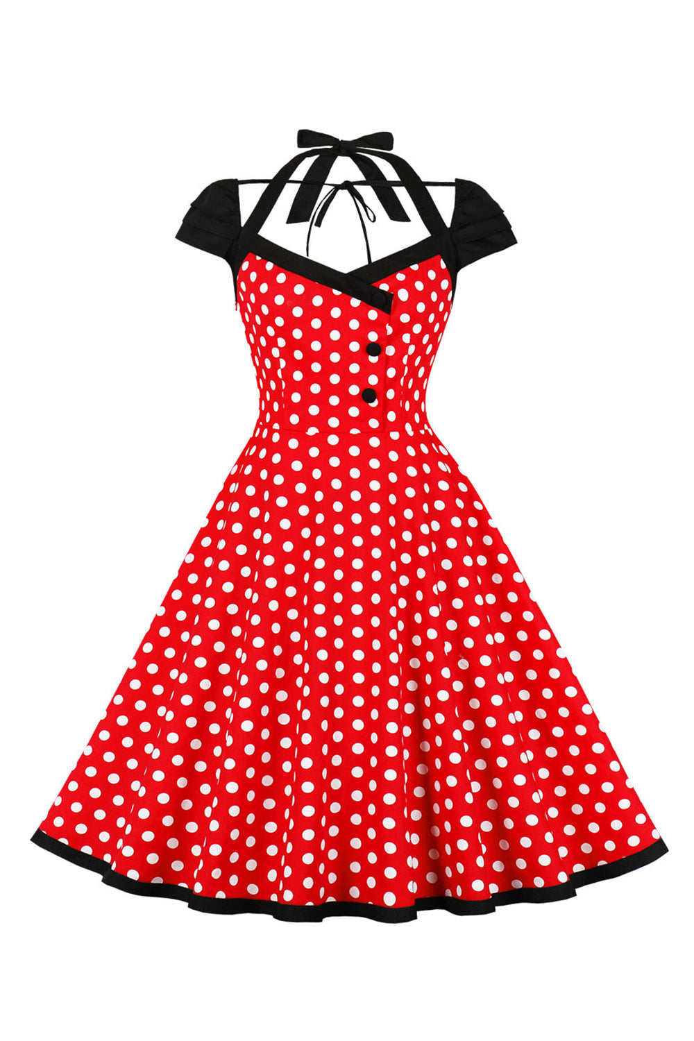 Vermelho Pontos de Polka Halter 1950s Vestido