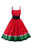 Vermelho Estampado Vintage 1950s Vestido