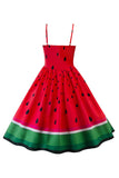Vermelho Estampado Vintage 1950s Vestido