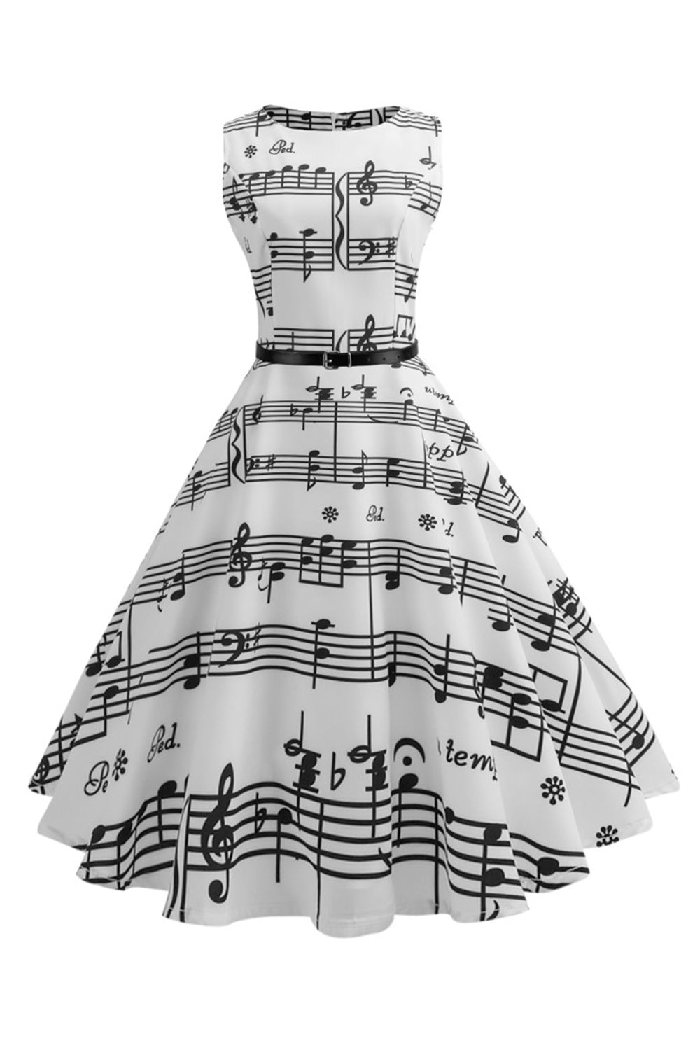 Branco Estampado 1950s Vestido Vintage