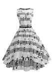 Branco Estampado 1950s Vestido Vintage
