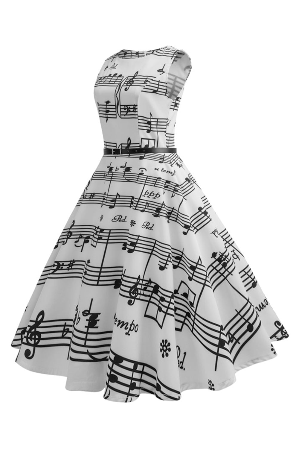 Branco Estampado 1950s Vestido Vintage
