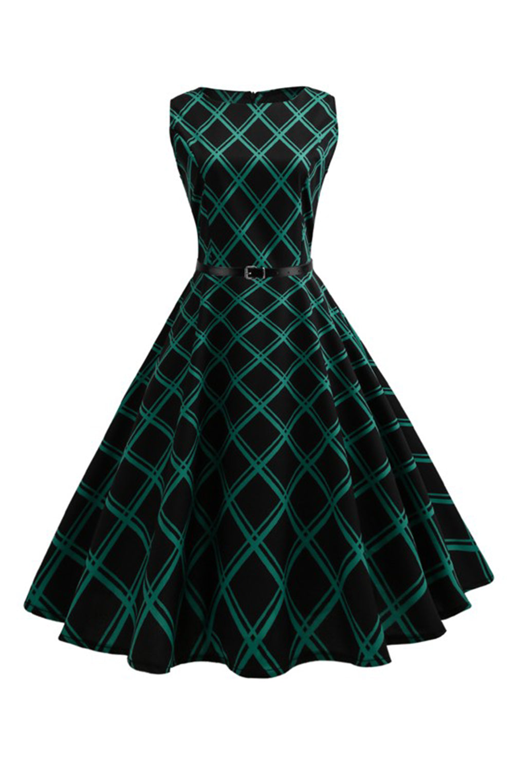 Verde Xadrez 1950s Vestido Sem Mangas