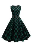 Verde Xadrez 1950s Vestido Sem Mangas