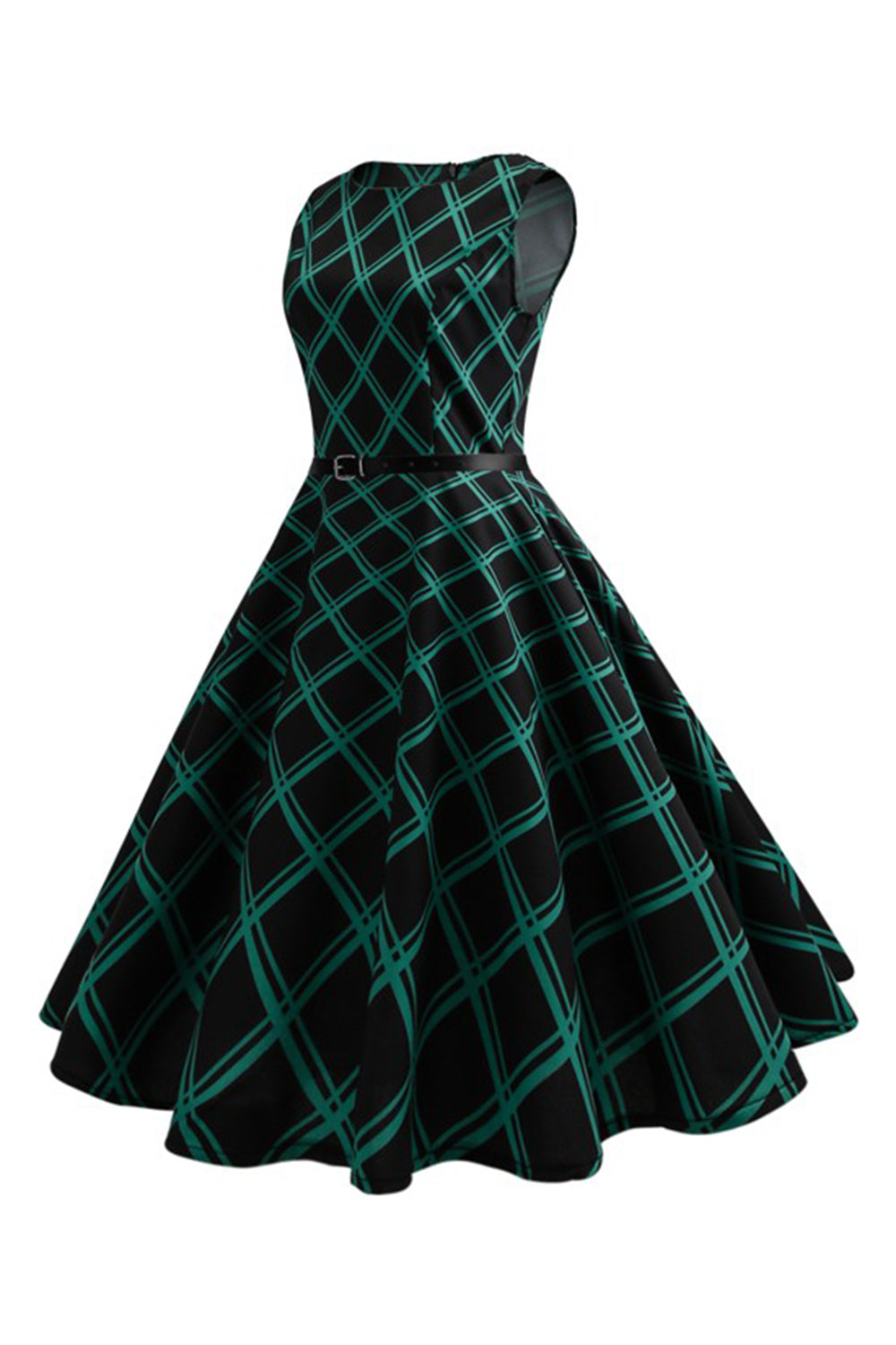 Verde Xadrez 1950s Vestido Sem Mangas
