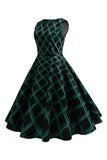 Verde Xadrez 1950s Vestido Sem Mangas