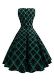 Verde Xadrez 1950s Vestido Sem Mangas