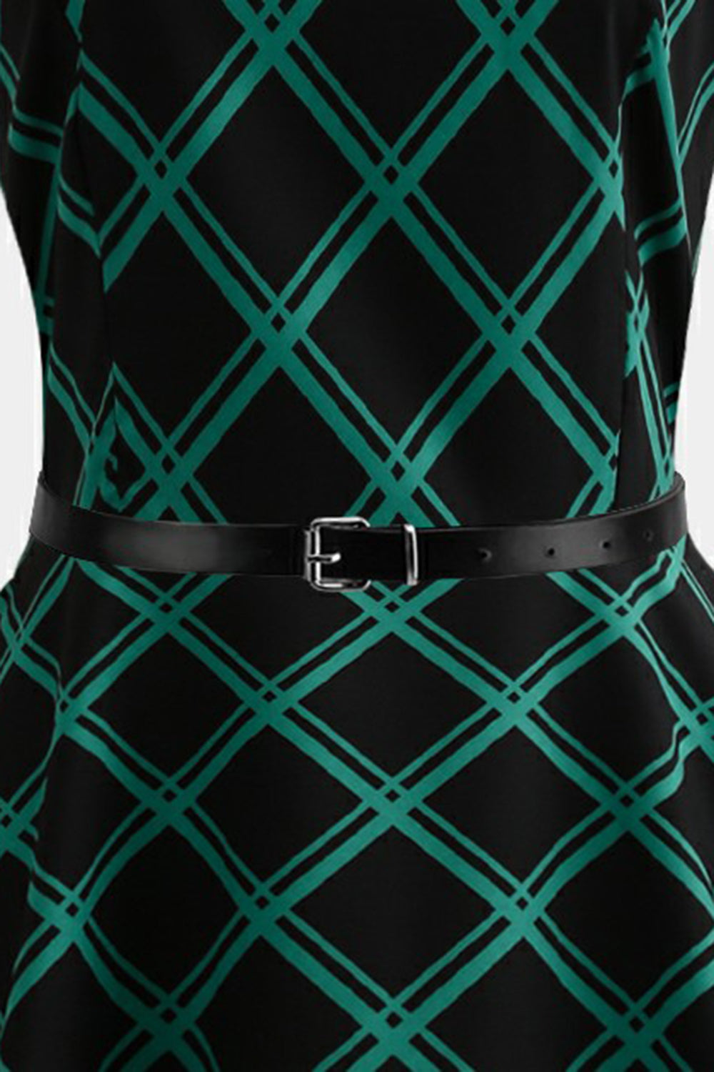 Verde Xadrez 1950s Vestido Sem Mangas