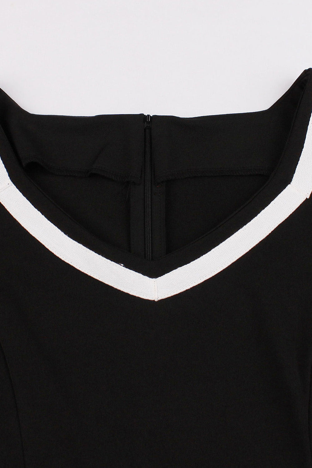 V Pescoço Mangas Curtas Preto 1950s Vestido Com Cinto