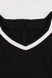 V Pescoço Mangas Curtas Preto 1950s Vestido Com Cinto