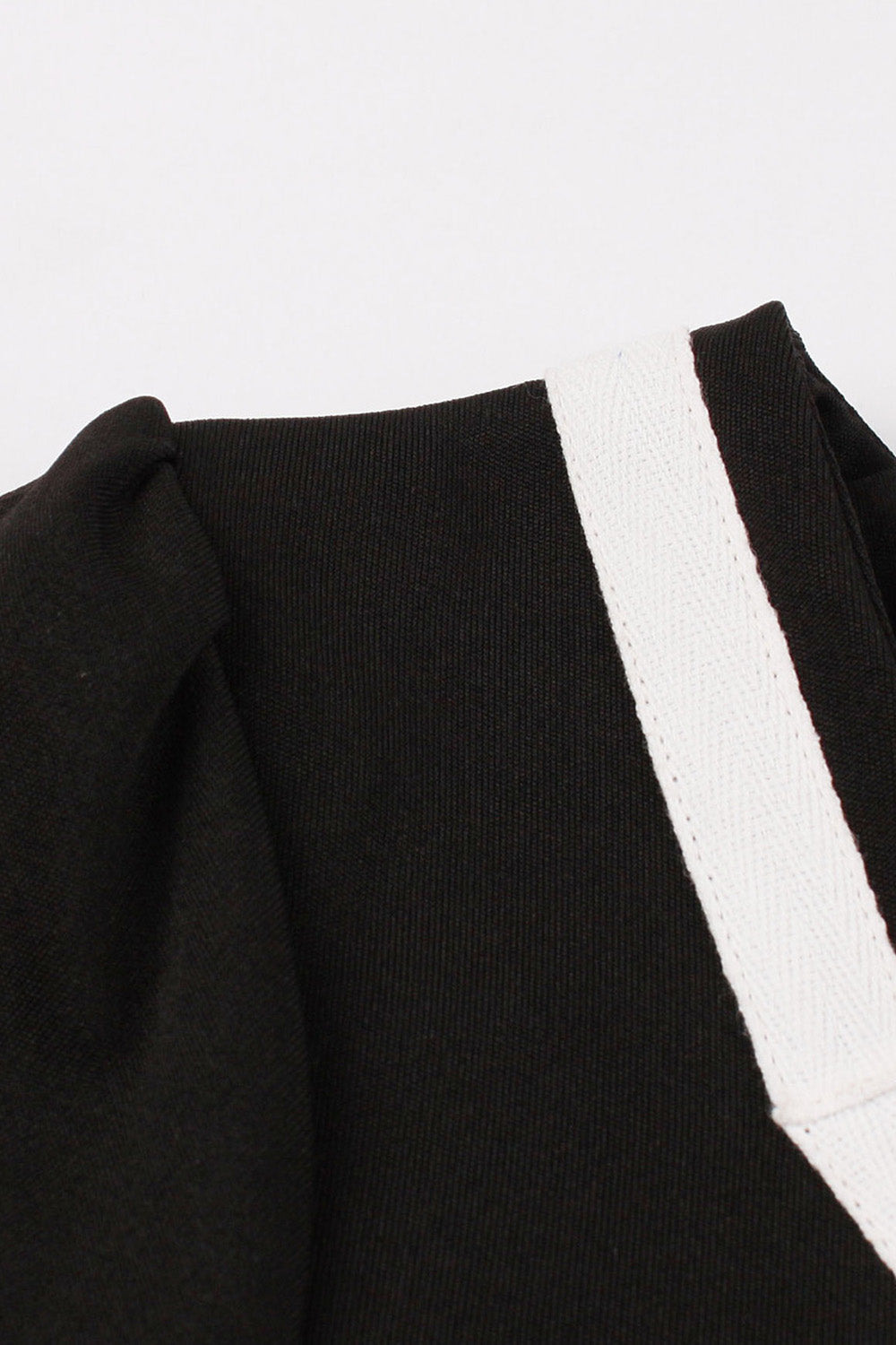 V Pescoço Mangas Curtas Preto 1950s Vestido Com Cinto