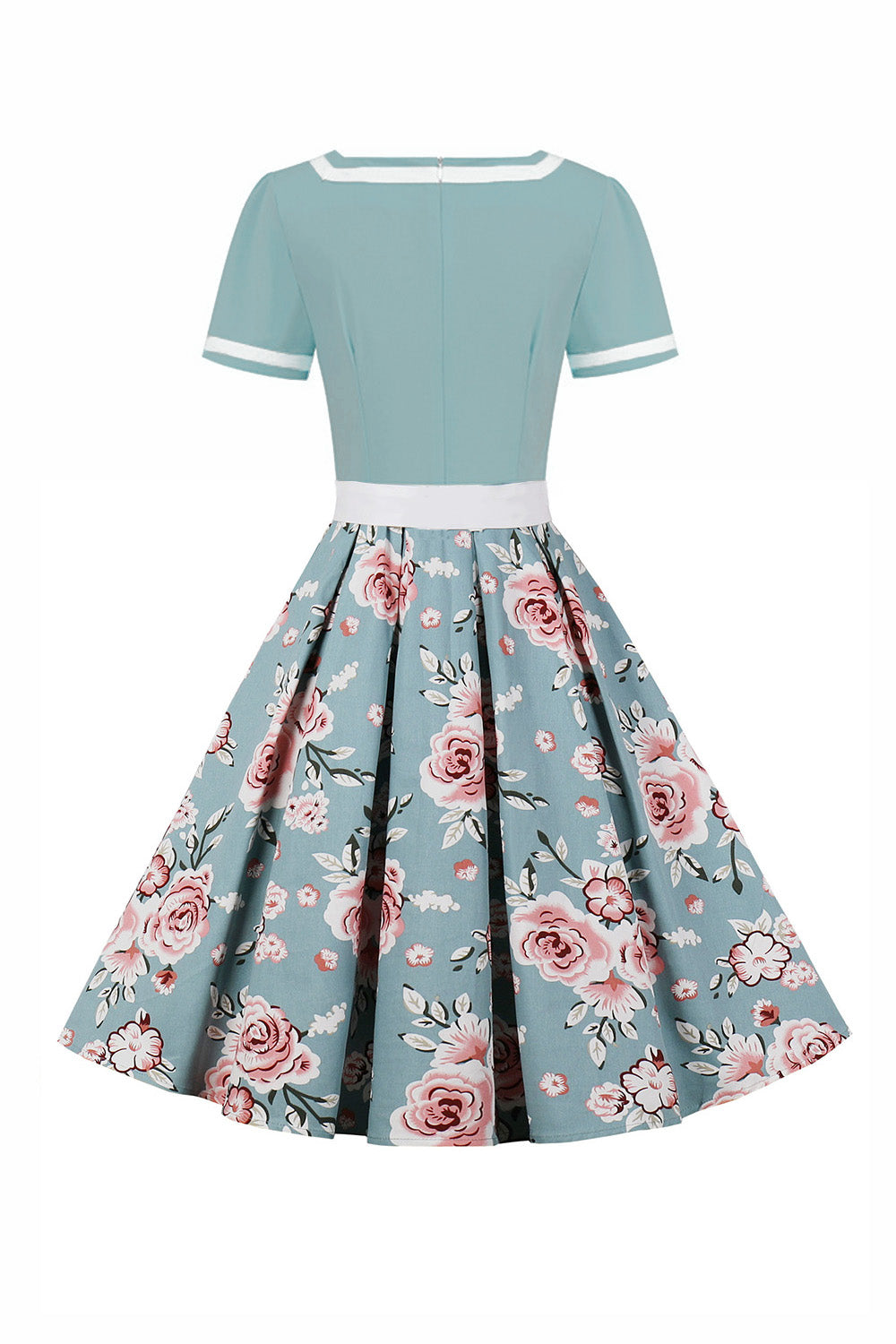 V Pescoço Mangas Curtas Preto 1950s Vestido Com Cinto