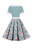 V Pescoço Mangas Curtas Preto 1950s Vestido Com Cinto