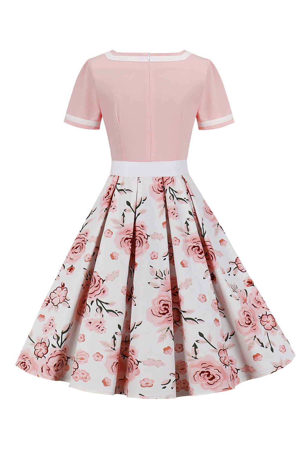 V Pescoço Mangas Curtas Preto 1950s Vestido Com Cinto