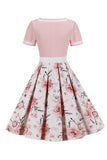 V Pescoço Mangas Curtas Preto 1950s Vestido Com Cinto