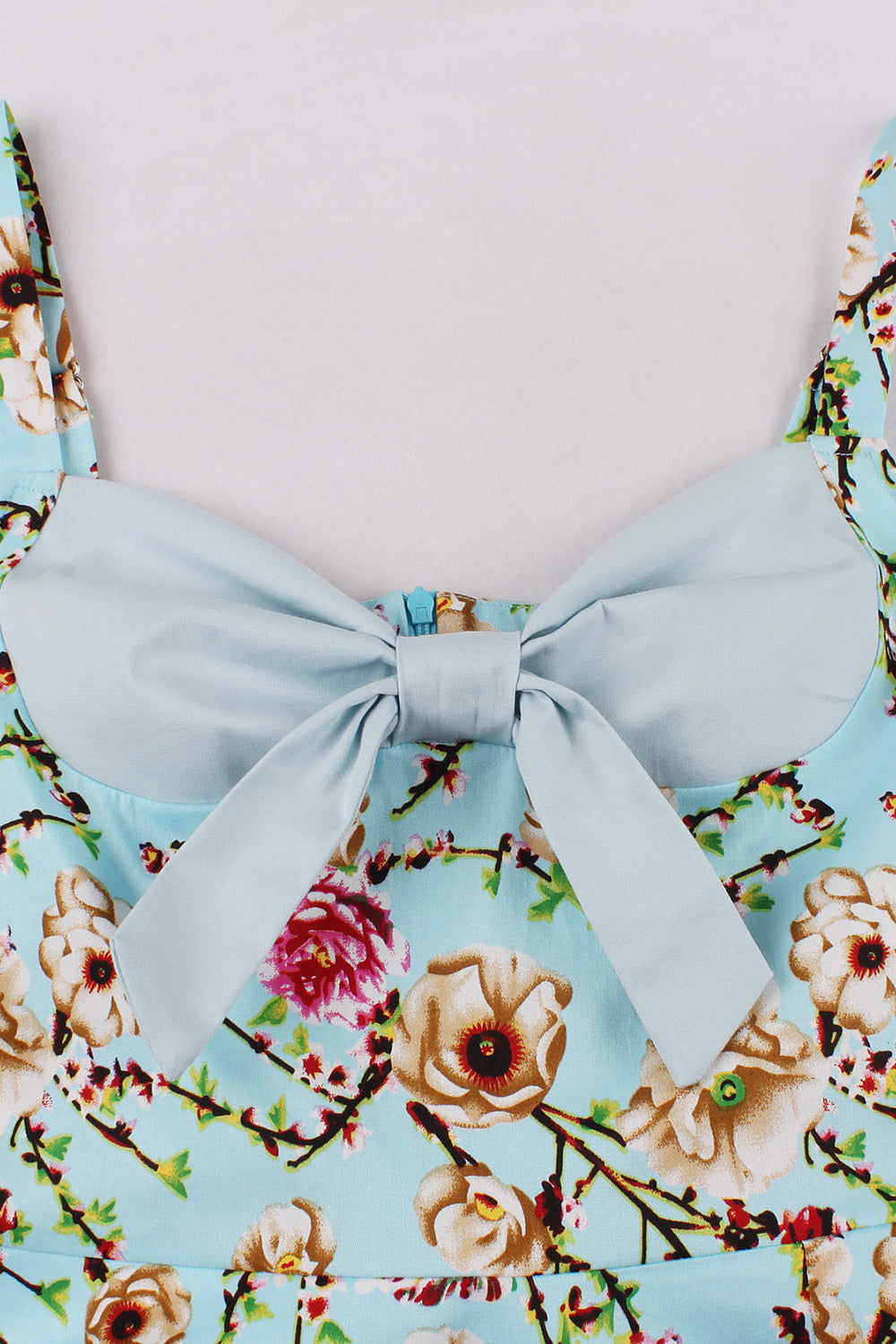Alças de Espaguete Flor Azul 1950s Vestido Com Laço