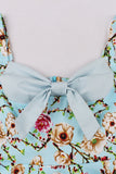 Alças de Espaguete Flor Azul 1950s Vestido Com Laço
