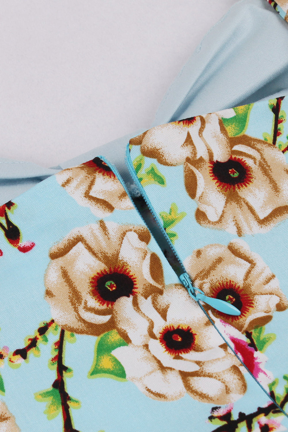 Alças de Espaguete Flor Azul 1950s Vestido Com Laço