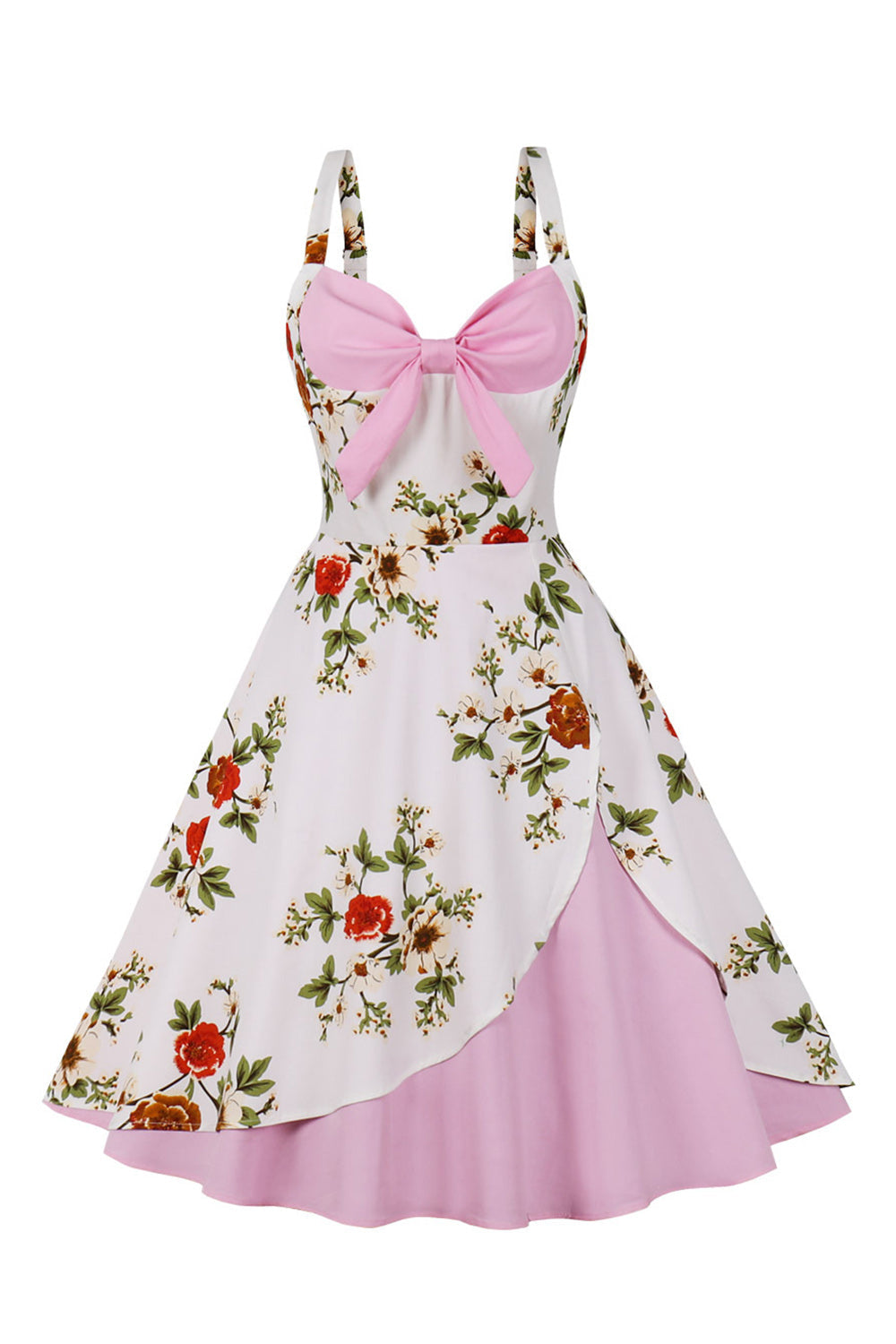 Alças de Espaguete Flor Azul 1950s Vestido Com Laço