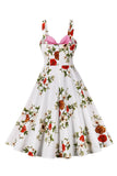 Alças de Espaguete Flor Azul 1950s Vestido Com Laço