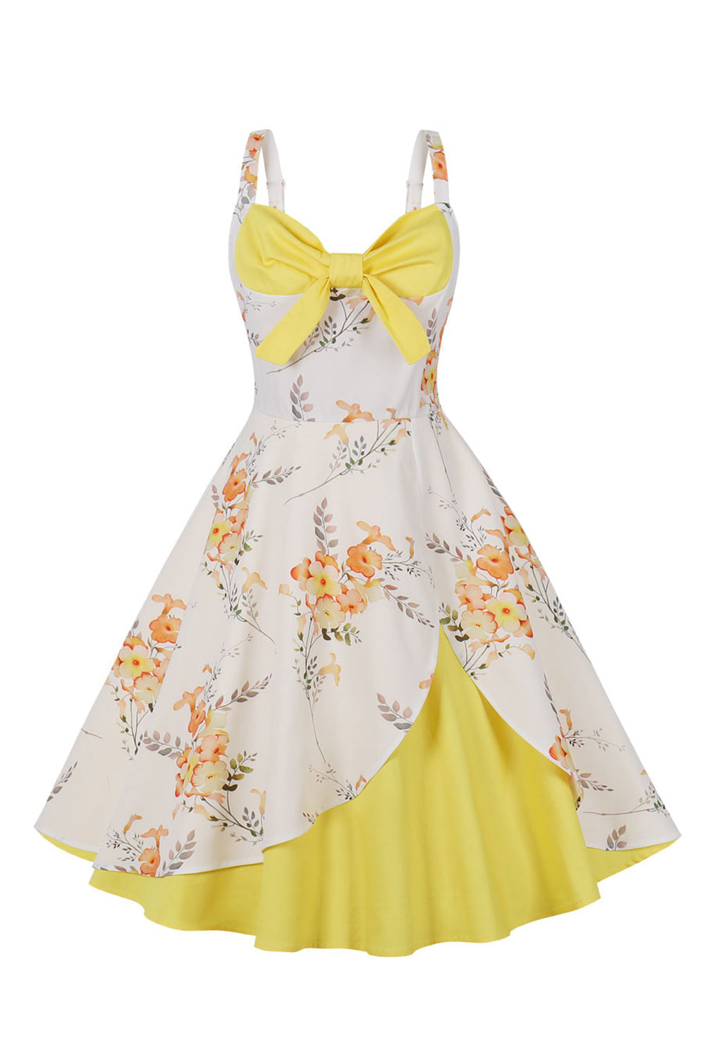 Alças de Espaguete Flor Azul 1950s Vestido Com Laço